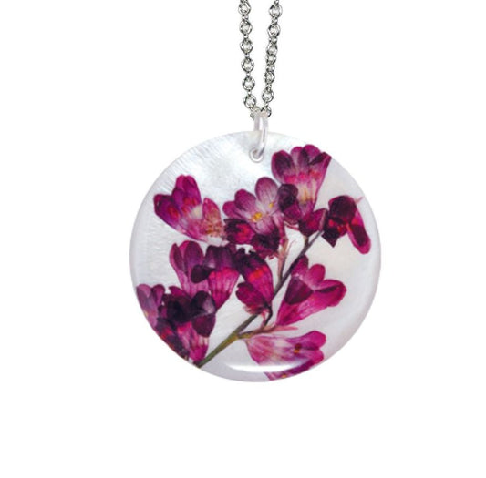 Coral Bell On Shell 16" Large Round Necklace