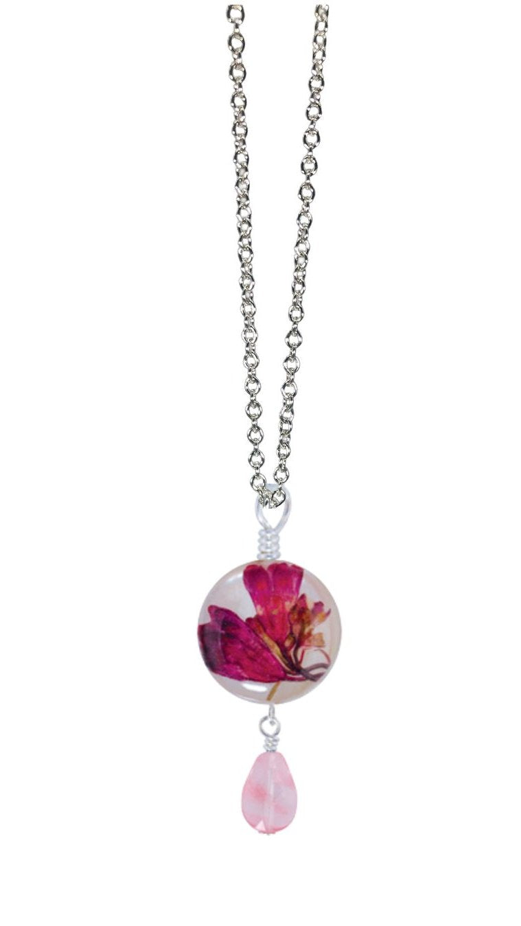Coral Bell On Shell Petite Round Necklace w/Drop