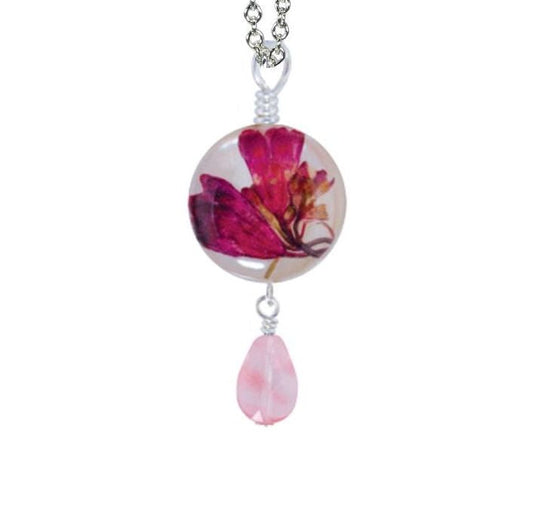 Coral Bell On Shell Petite Round Necklace w/Drop
