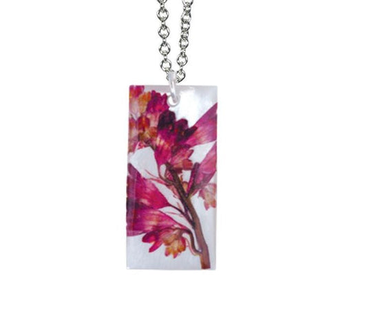 Coral Bell On Shell Medium Rectangle Necklace