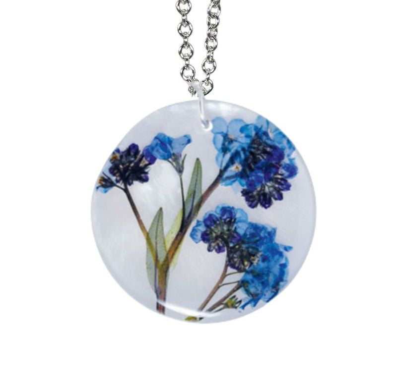 Forget Me Not on Shell Large Round Necklace