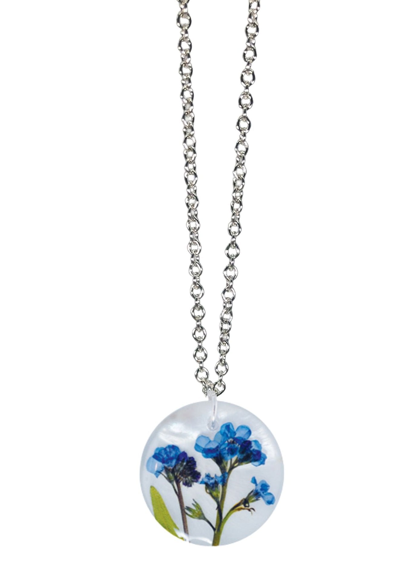 Forget Me Not on Shell Large Round Necklace