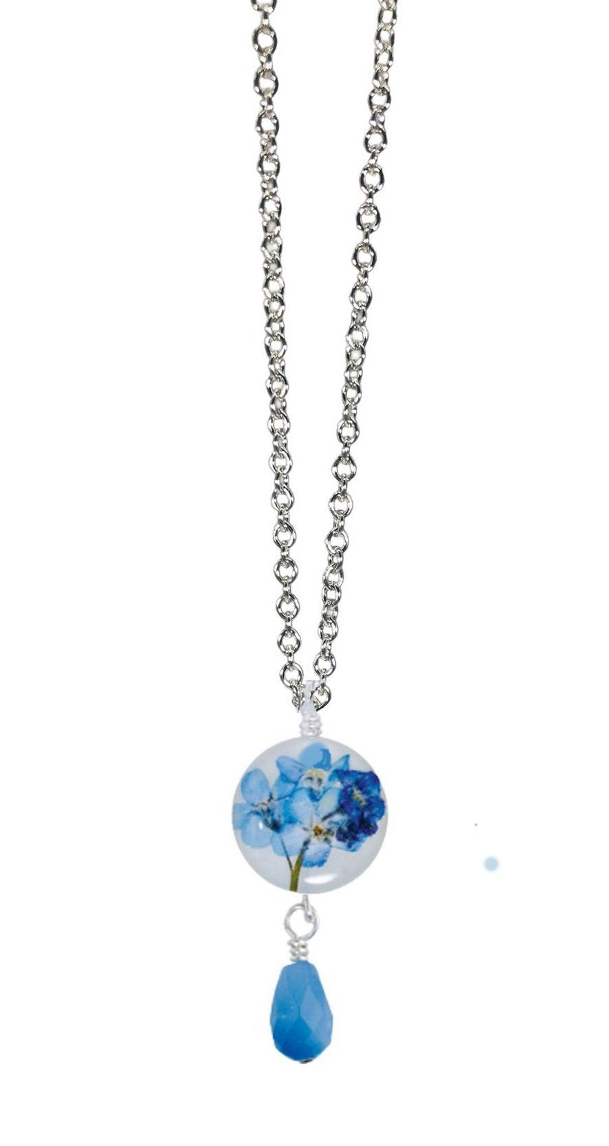 Forget Me Not on Shell Petite Round Necklace with Drop