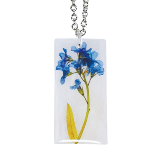 Forget Me Not on Shell Large Rectangle Necklace