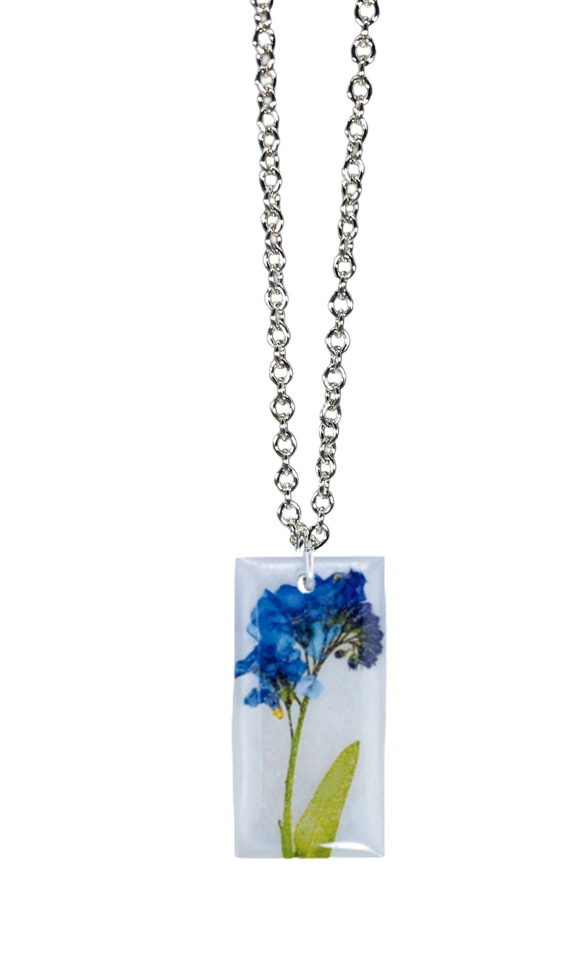 Forget Me Not On Shell 16" Med Rectangle Necklace