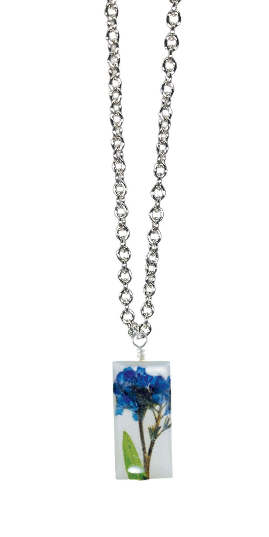 Forget Me Not On Shell 16" Small Rectangle Necklace