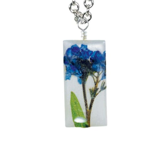 Forget Me Not On Shell 16" Small Rectangle Necklace