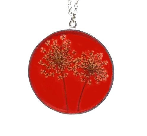 Laceflower on Blood Orange Large Round Necklace