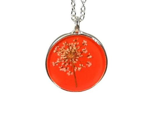 Laceflower on Blood Orange Medium Round Necklace
