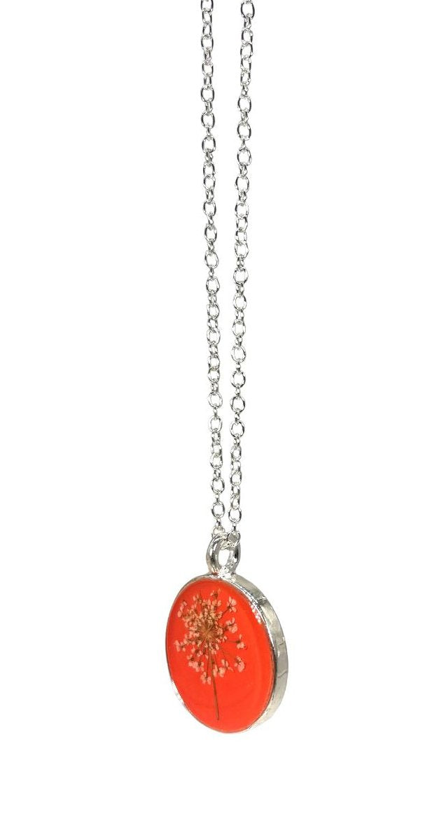 Laceflower on Blood Orange Medium Round Necklace