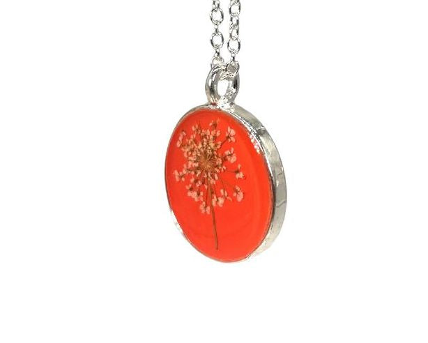 Laceflower on Blood Orange Medium Round Necklace