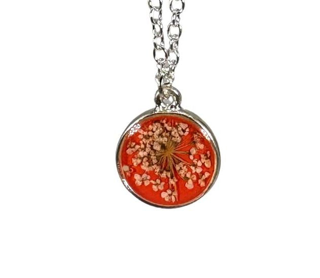 Laceflower on Blood Orange Petite Round Necklace