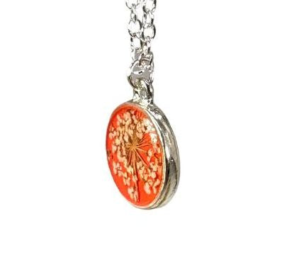 Laceflower on Blood Orange Petite Round Necklace