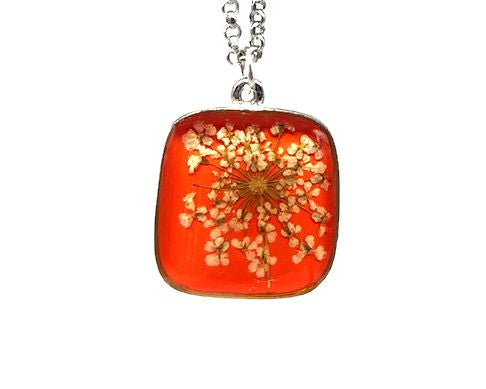 Laceflower on Blood Orange Small Square Necklace