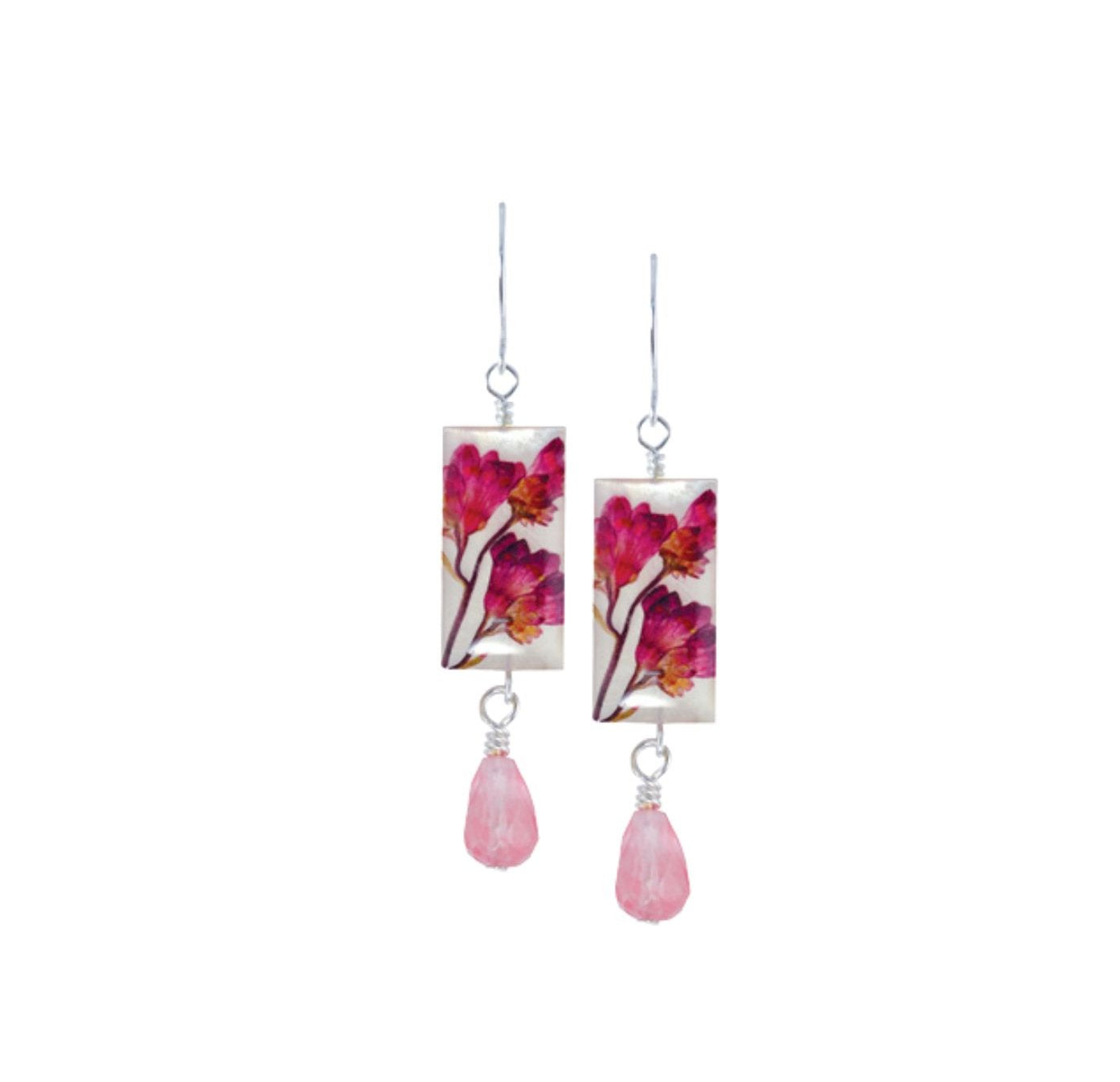 Coral Bell On Shell Small Rectangle Earrings w/Drop