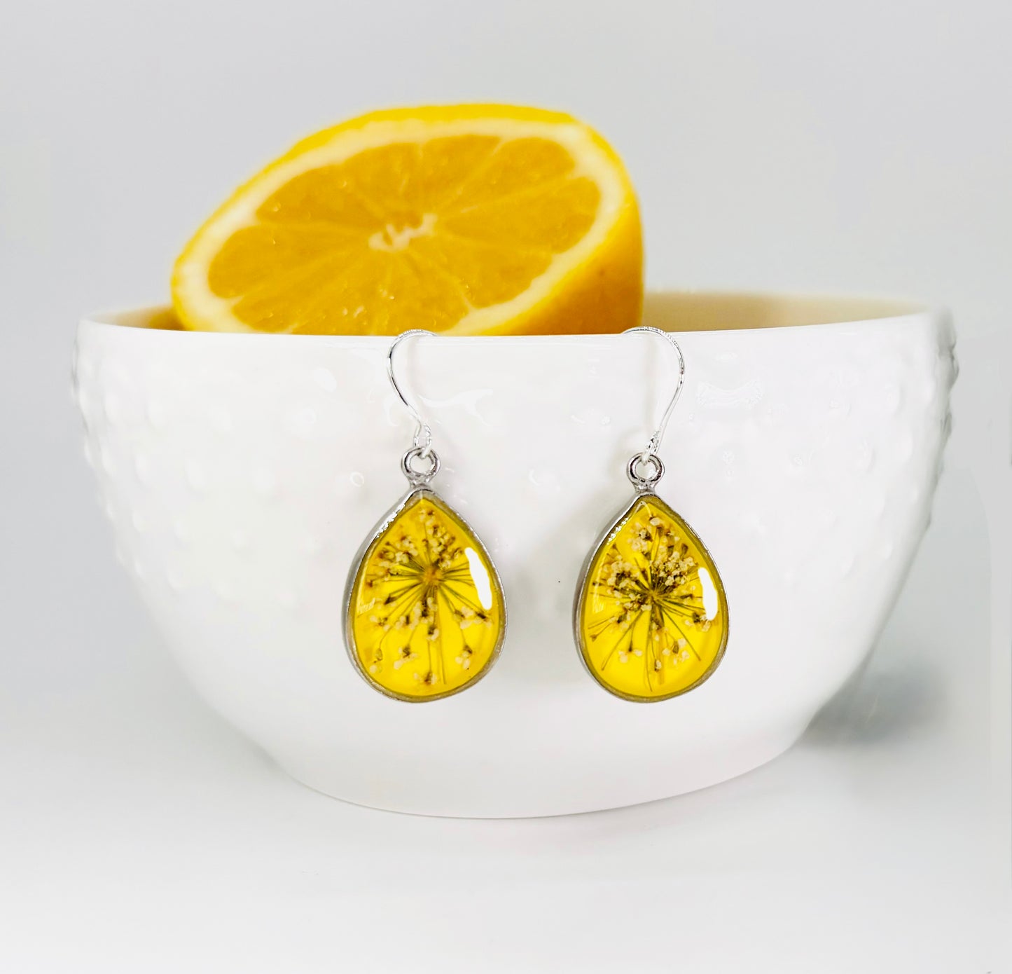 Lemon Drop Small Teardrop Queen Anne's Lace Earrings