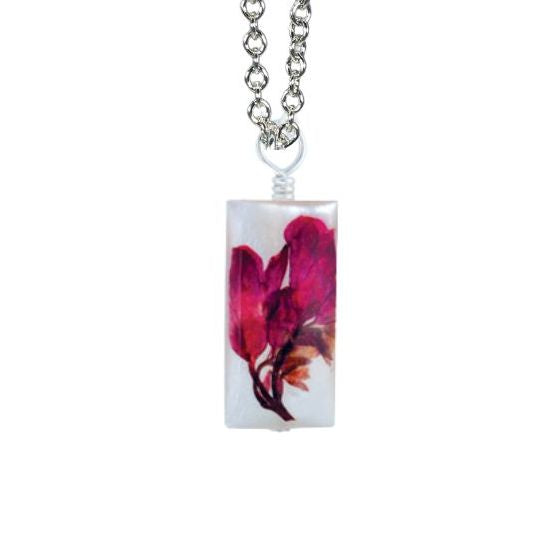 Coral Bell On Shell Small Rectangle Necklace