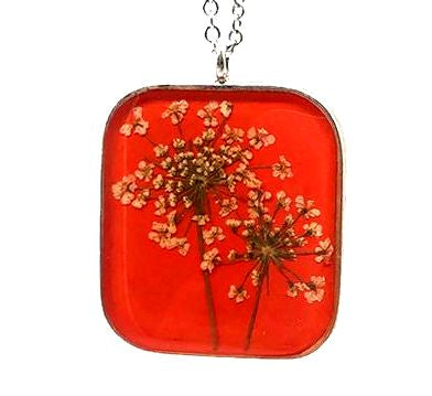 Laceflower on Blood Orange Large Square Necklace